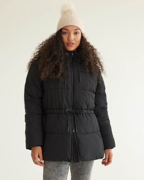 Hooded Quilted Jacket with Cinched Waist