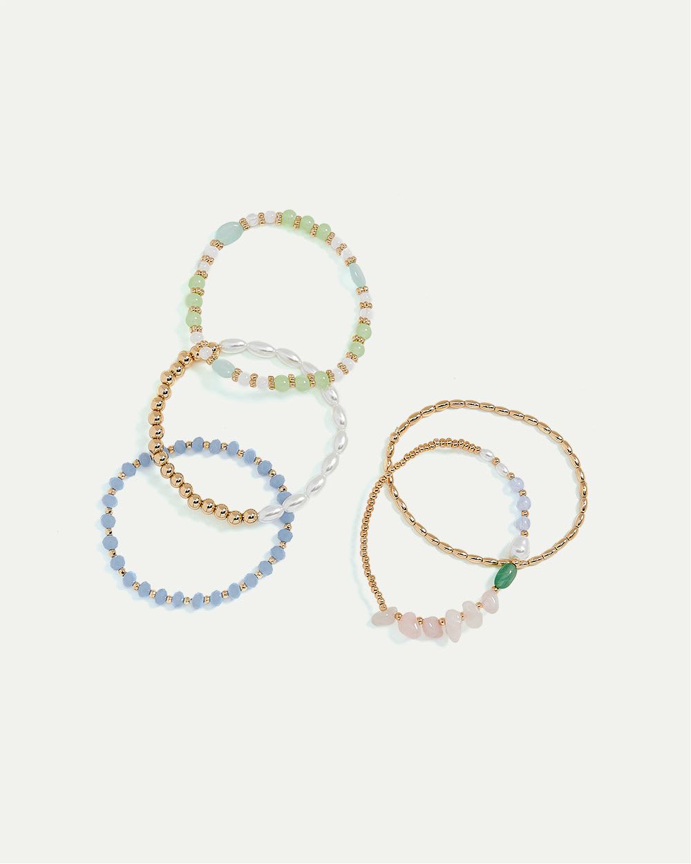 Elastic Bracelets with Clear Beads - Set of 5