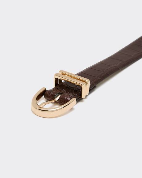 Faux-Leather Belt with Crocodile Pattern