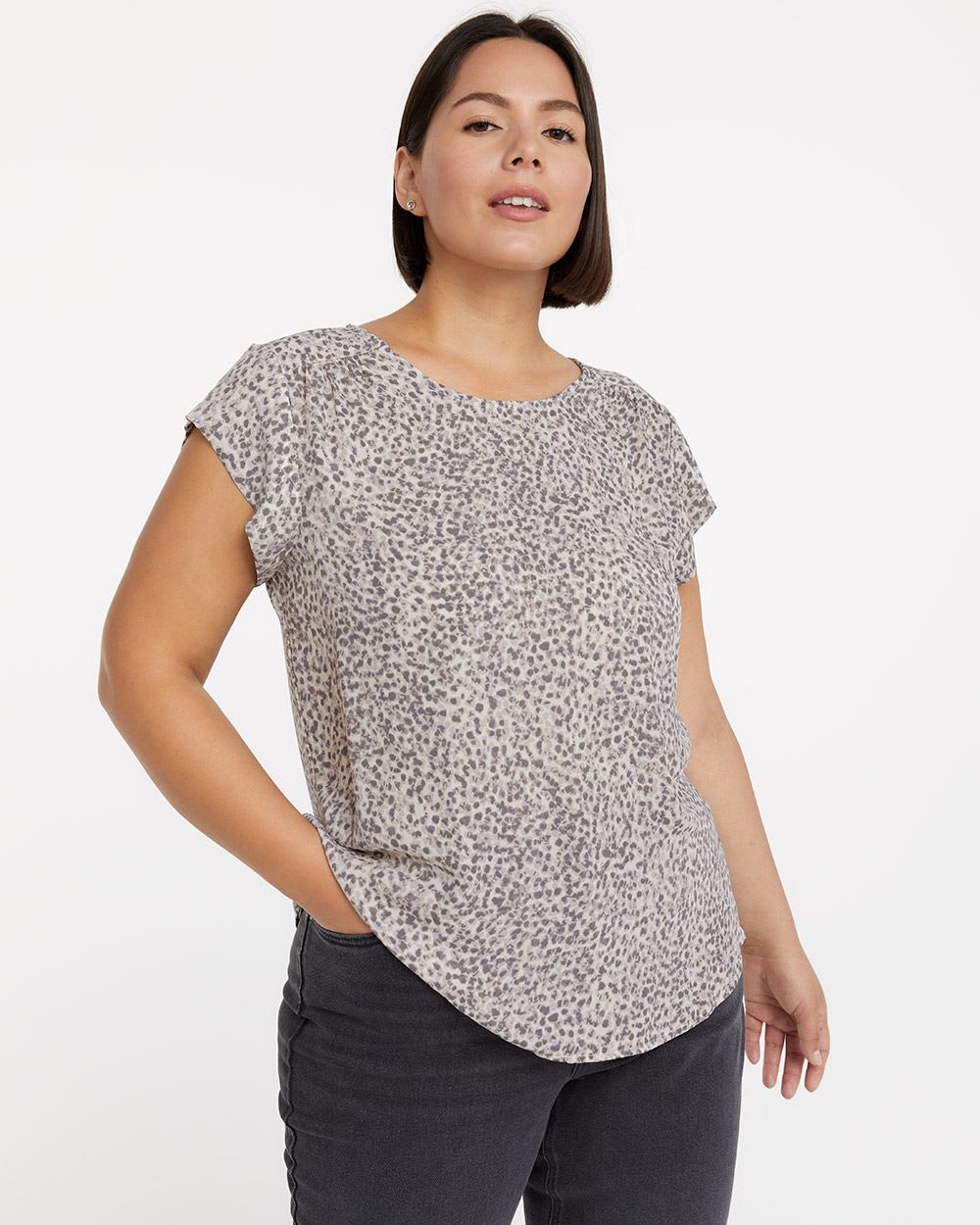 Printed Semi-Fitted Silky Blouse, R Essentials