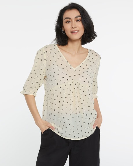 Puffed Sleeve Printed V-Neck Blouse