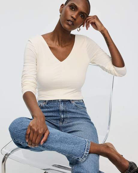 Long-Sleeve Top with V Neckline at Front and Back