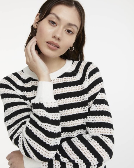Striped Crew-Neck Pullover with Balloon Sleeves