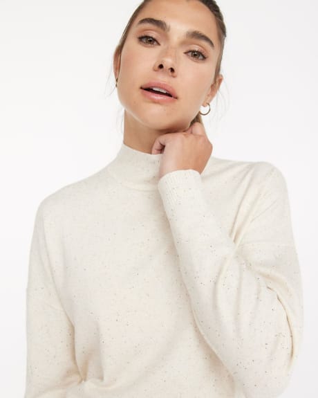Loose Pullover with Ribbed Mock Neckline