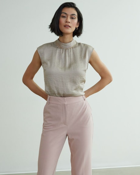 Mock-Neck Satin Blouse with Extended Sleeves