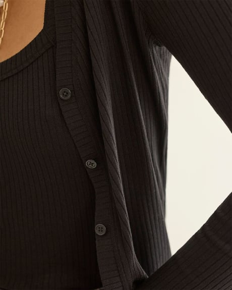 Buttoned Rib Knit Cardigan