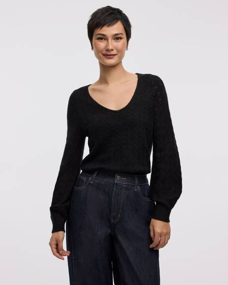 Long-Balloon-Sleeve V-Neck PlushSoft Sweater