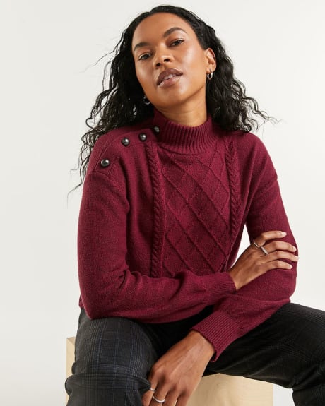 Cable Knit Pullover with Mock Neck