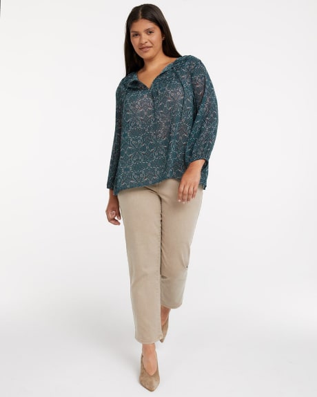 Split-Neck Blouse with Pintuck Details