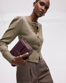 Cardigan à col rond en mélange de cachemire