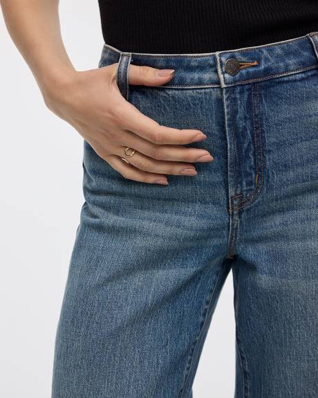 Jean &agrave; jambe large et taille mi-haute