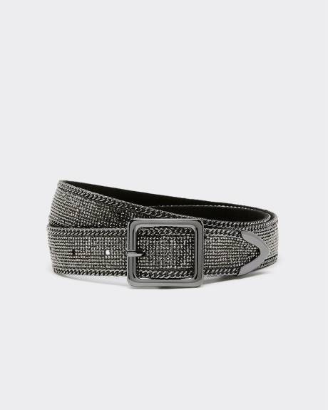 Faux Leather Belt with Rhinestones
