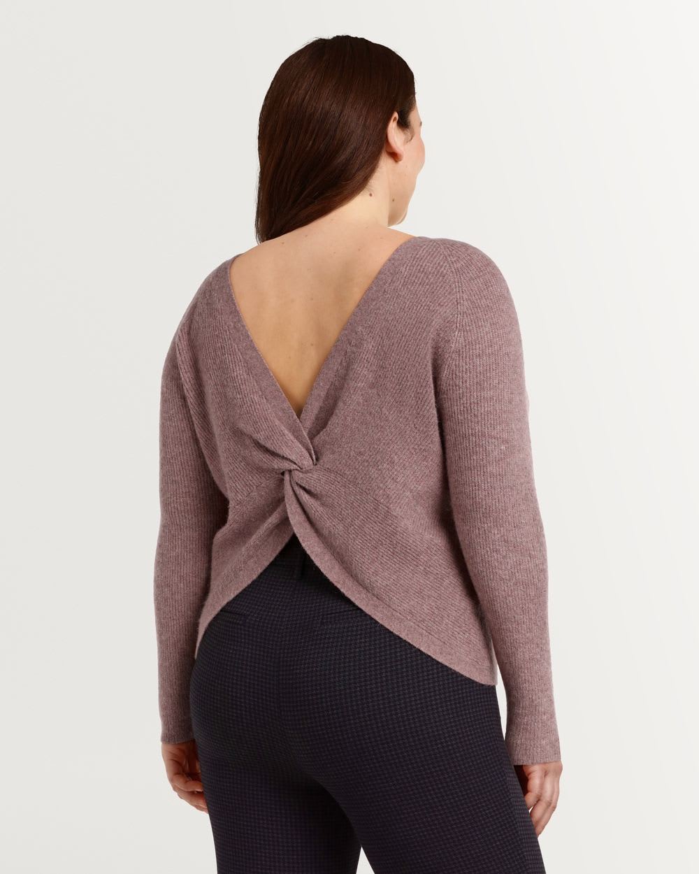 Fuzzy Back Knot Crew Neck Pullover