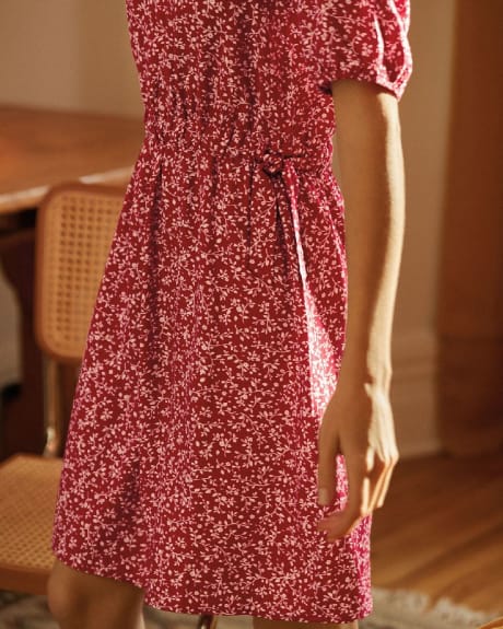 3/4 Raglan Sleeve Elastic Waist Printed Dress