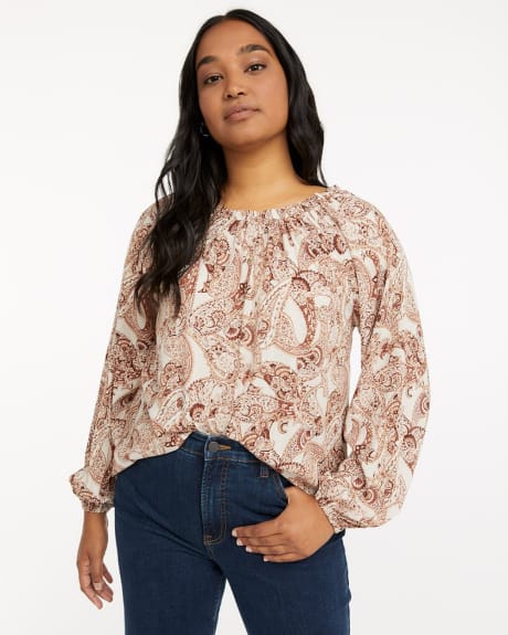 Crew-Neck Blouse with Puffy Sleeves