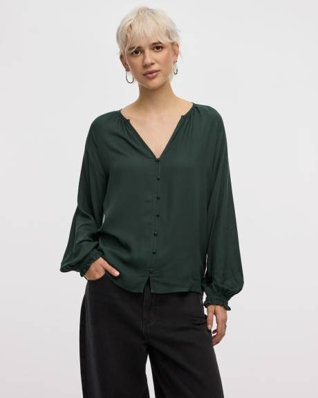 Split-Neck 3/4-Sleeve Blouse