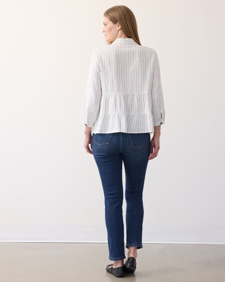 3/4-Sleeve Buttoned-Down Linen Blouse