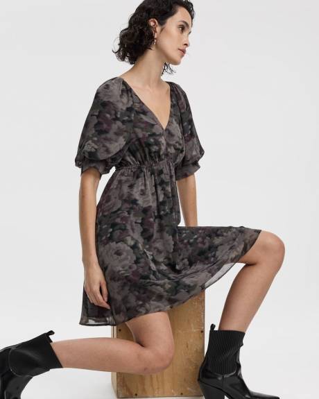 Elbow-Sleeve V-Neck Empire-Cut Dress