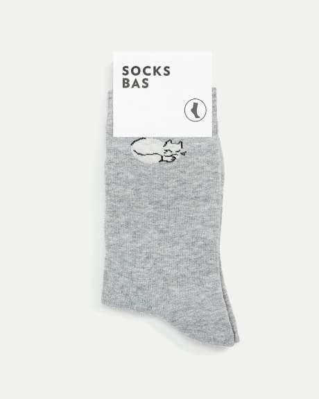 Cotton Socks with One Sleeping Cat