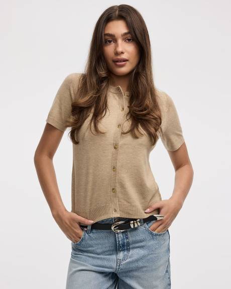 Short-Sleeve Buttoned-Down Cardigan