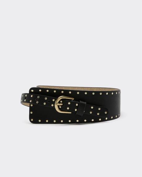 Asymmetrical Faux Leather Belt with Studs