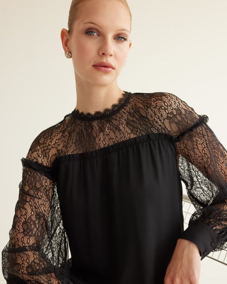 Long-Sleeve Shift Dress with Lace