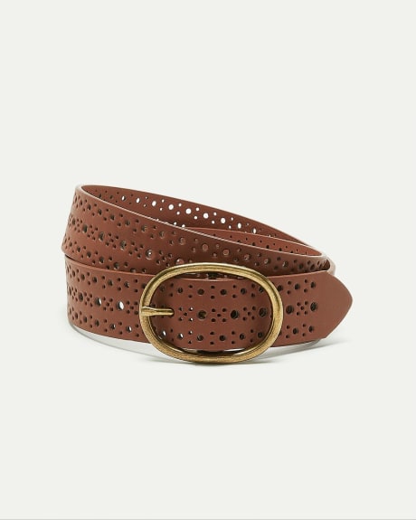Faux Leather Belt with Perforated Details