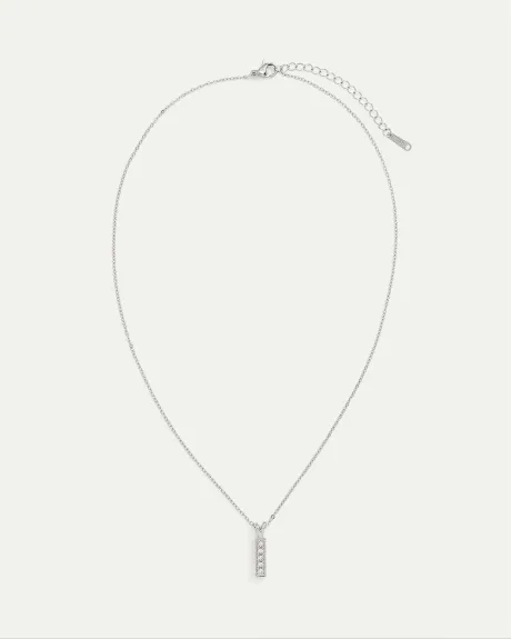 Short Necklace with Rectangular Rhinestone Pendant
