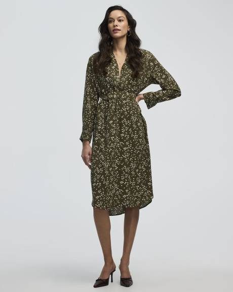 Long-Sleeve Split-Neck Satin Dress