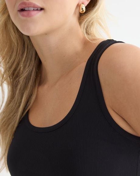 Ribbed Scoop-Neck Tank with Shirred Sides