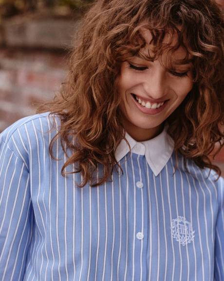 Striped Long-Sleeve Shirt with Crest