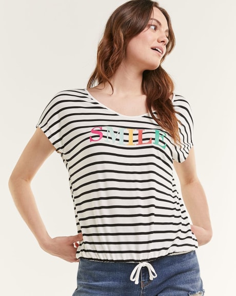 Extended Sleeve Striped Tee with Front Tie