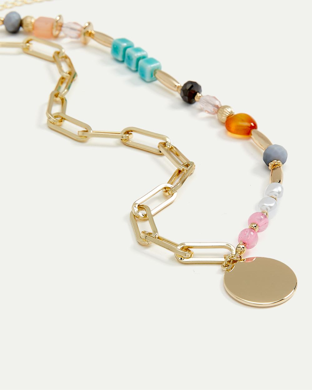 Mixed-Bead Short Chain with Round Pendant