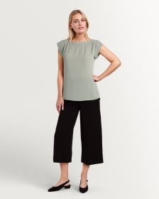 Cap Sleeve Boat Neck Solid Blouse