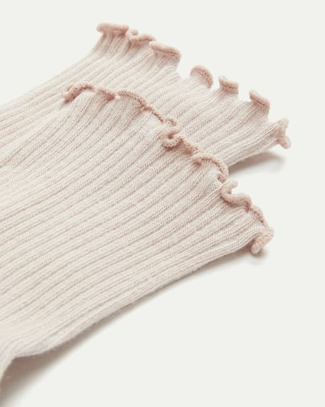Ribbed Cotton Socks with Ruffled Hem