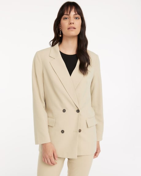 Solid Double-Breasted Long Blazer