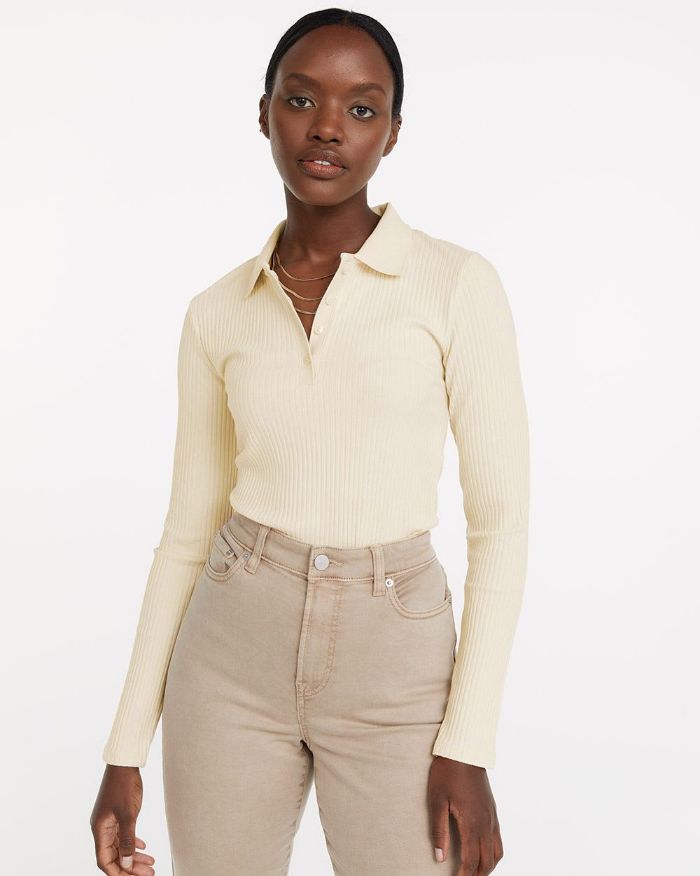 Long-Sleeve Polo with Buttoned Placket