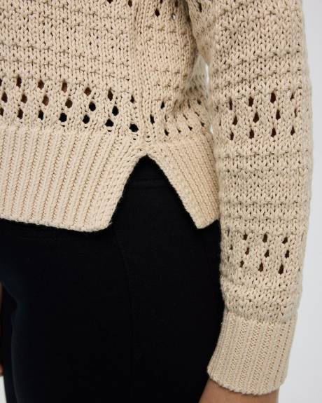 Long-Sleeve Crew-Neck Open-Stitch Pullover