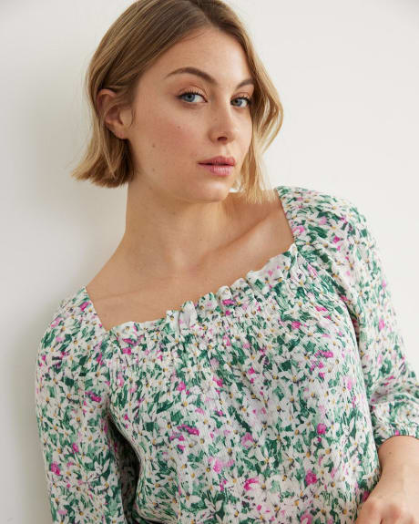 3/4-Sleeve Blouse with Square Neckline