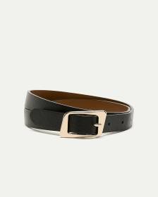 Skinny Faux Leather Belt with Angled Buckle