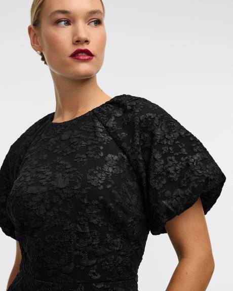 Short-Sleeve Fit-and-Flare Dress with Self-Tie in the Back