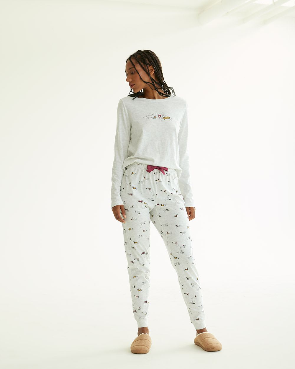 Long-Sleeve Top and Jogger Cotton Blend Pyjama Set