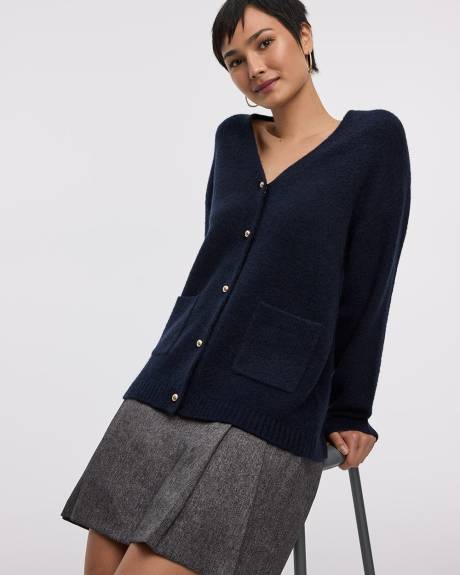 V-Neck Long Cardigan with Pockets