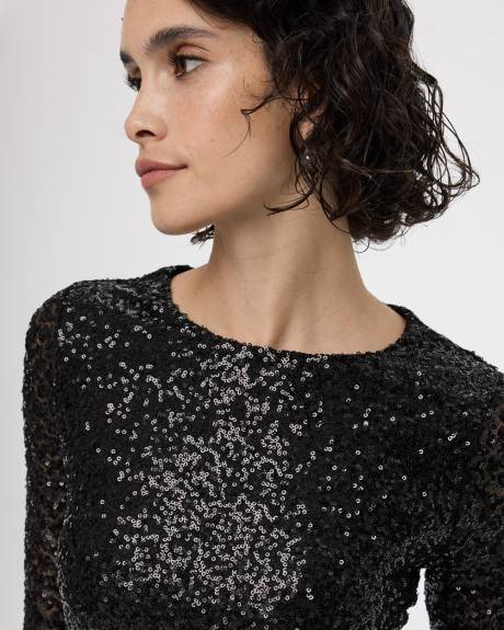 Long-Sleeve Mini Bodycon Sequins Dress