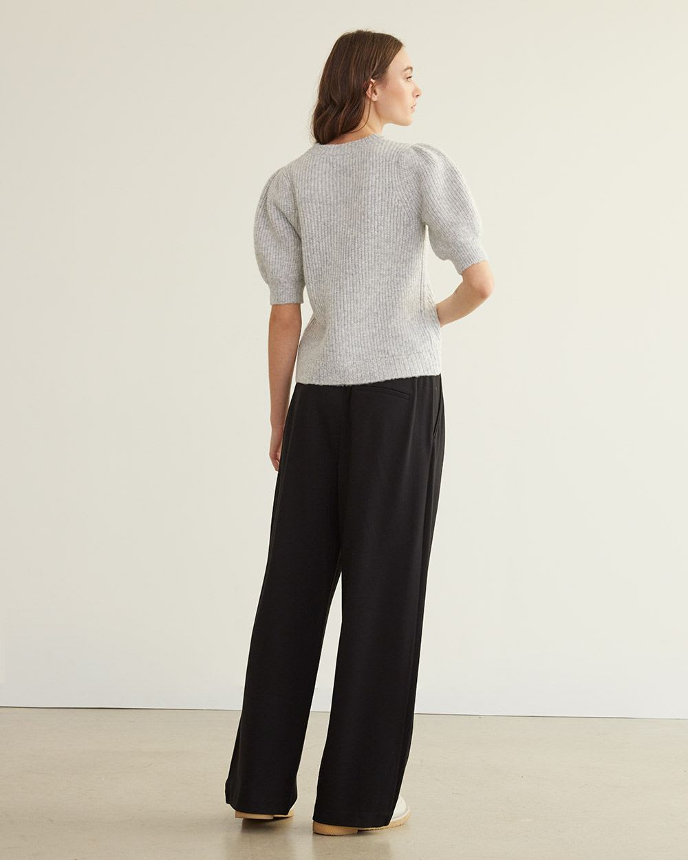 Short-Sleeve Crew-Neck Pullover with Cable Stitches