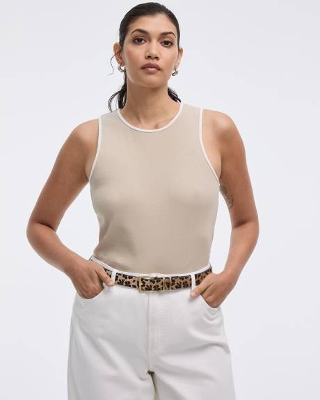 Camisole côtelée à col rond avec bordures contrastées