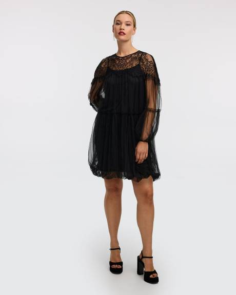 Long-Sleeve Tulle Bubble Mini Dress
