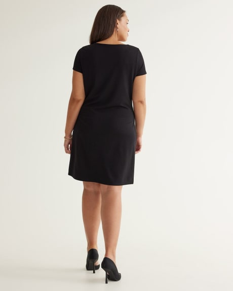 Short-Sleeve Shift Dress with Asymmetrical Neckline
