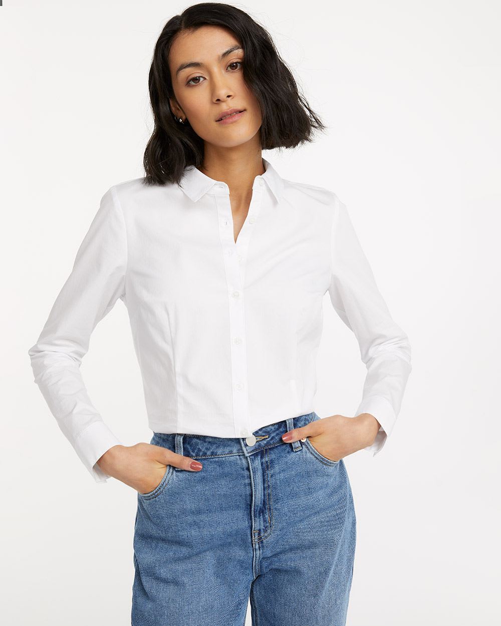 Buttoned-Front Poplin Shirt, R Essentials