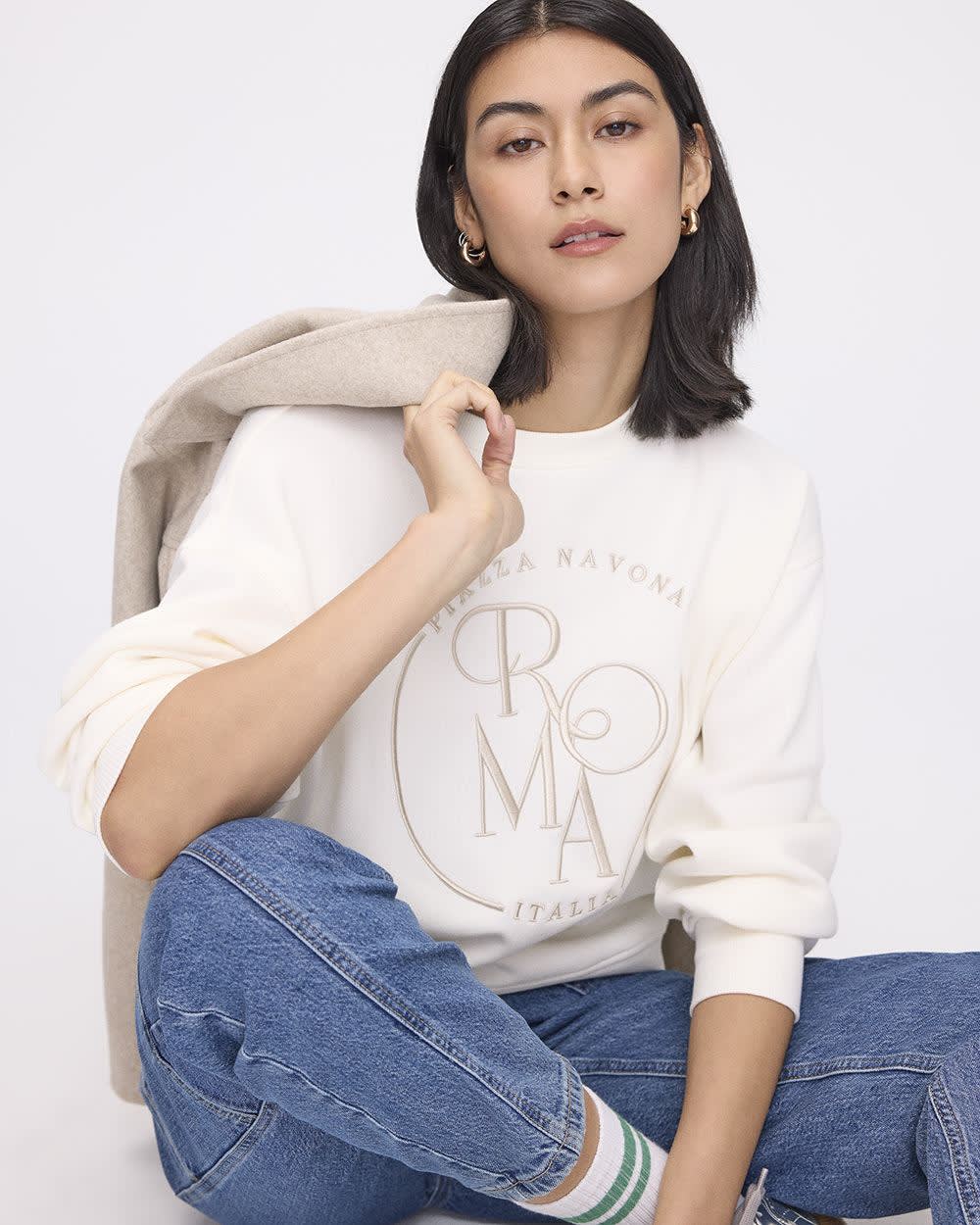 Pull en molleton à manches longues et col rond